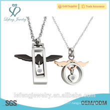 2016 New year gift high polished Stainless Steel jewelry flying heart necklace for couples